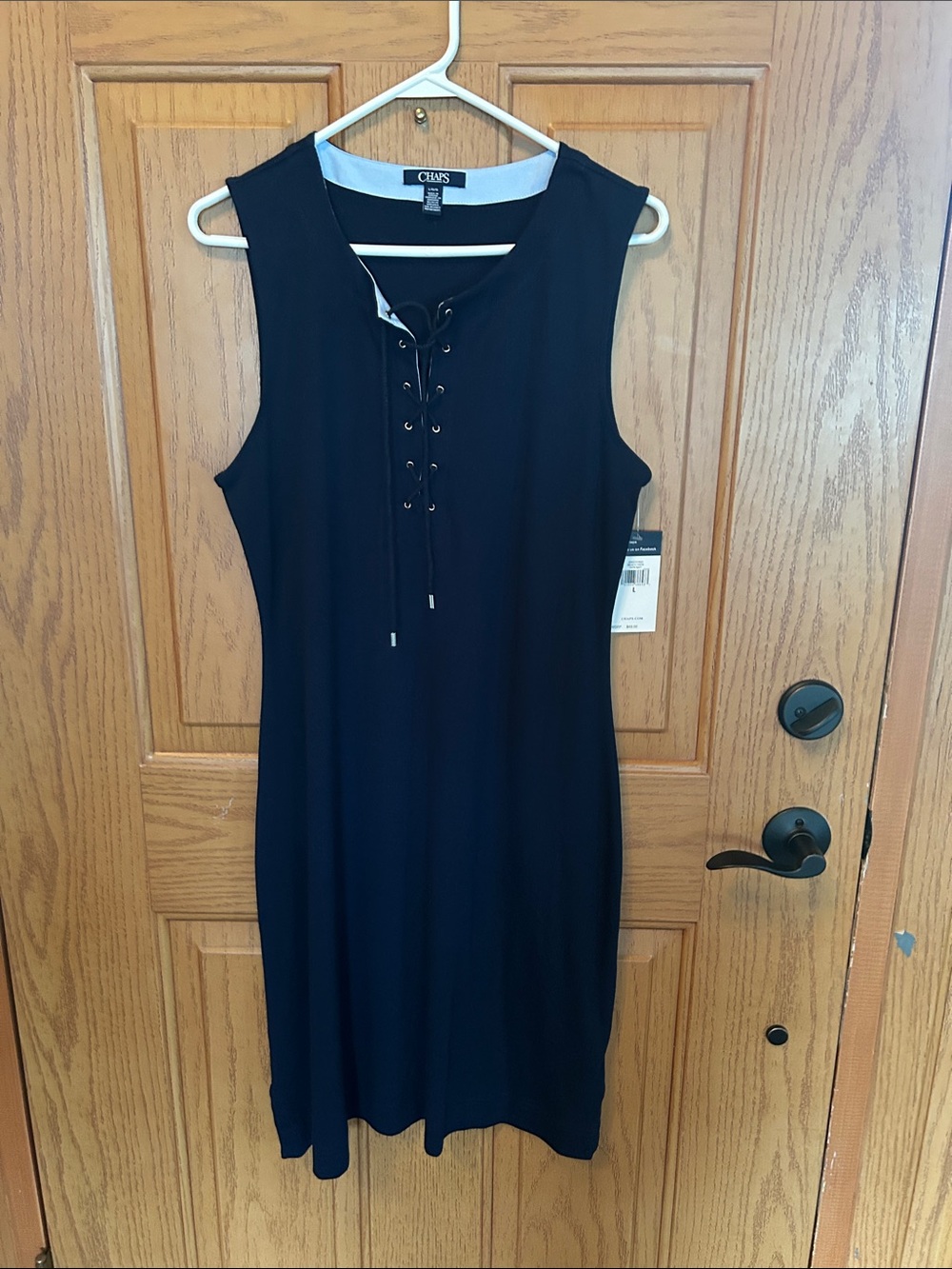 Chaps Navy Lace-Up Front Sleeveless Midi Dress